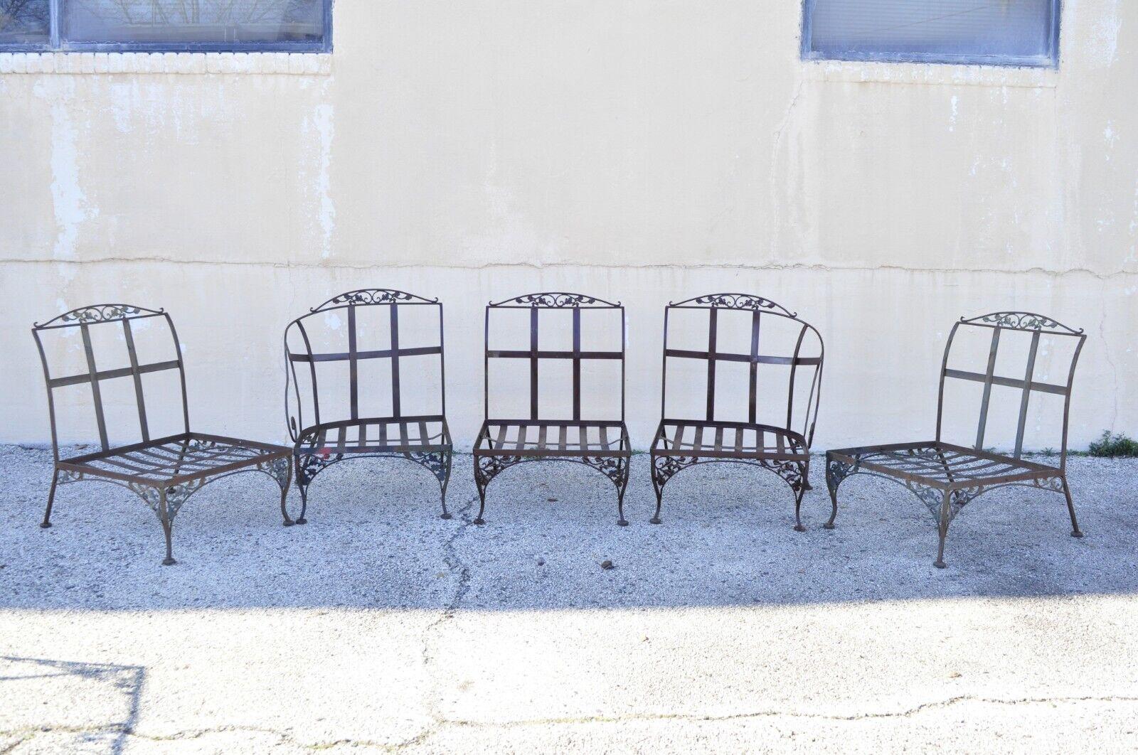Victorian Vintage Woodard Orleans Pattern Wrought Iron Garden Patio Sofa Table Set 5 Pcs