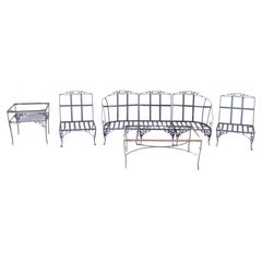 Vintage Woodard Orleans Pattern Wrought Iron Garden Patio Sofa Table Set 5 Pcs