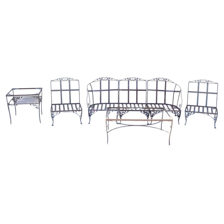 Vintage Woodard Orleans Pattern Wrought Iron Garden Patio Sofa Table