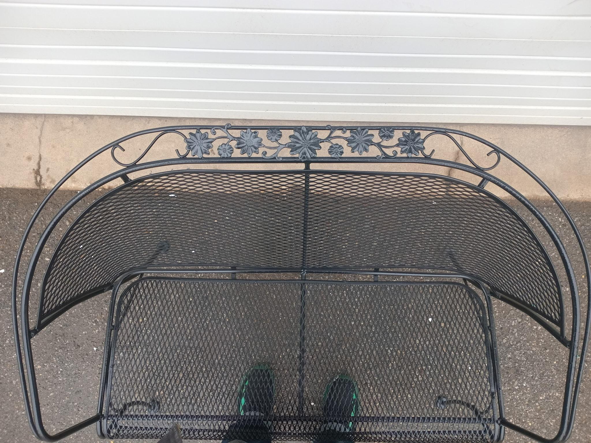Vintage Woodard Outdoor Metal Loveseat/Bench
Offered is a Vintage Woodard Outdoor Metal Loveseat/Bench. The bench features a wonderful and timeless floral design that will comliment and highlight any space or design project. This bench has been