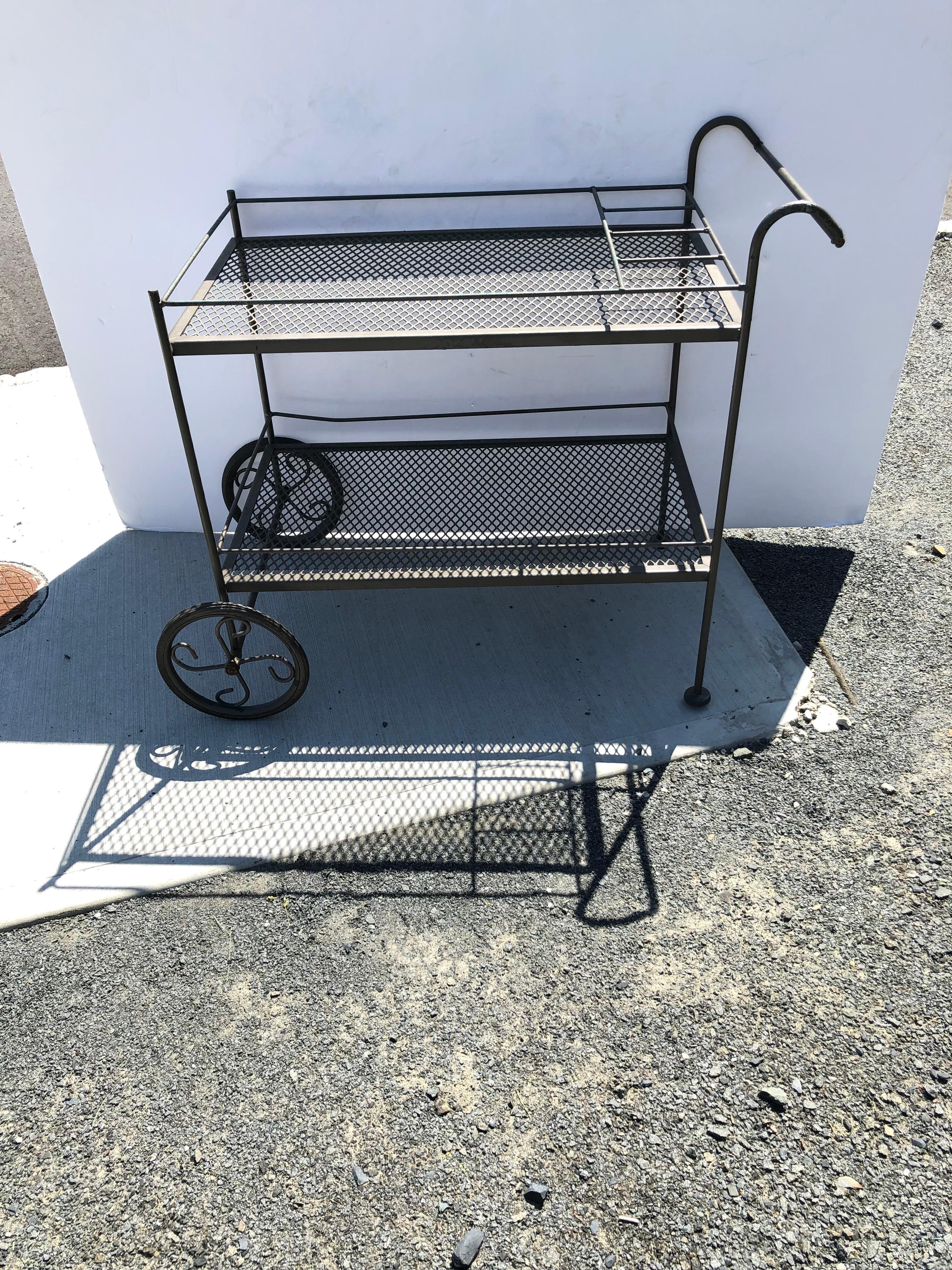 Mid-20th Century Vintage Woodard Patio Painted Iron Bar Cart For Sale