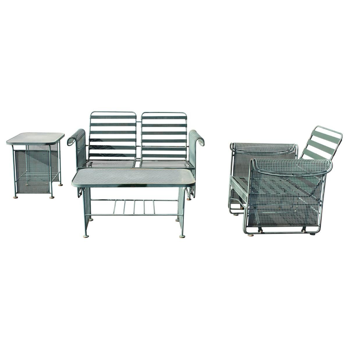 Vintage Woodard Patio Set with Gliders in the Style of Josef Hoffmann