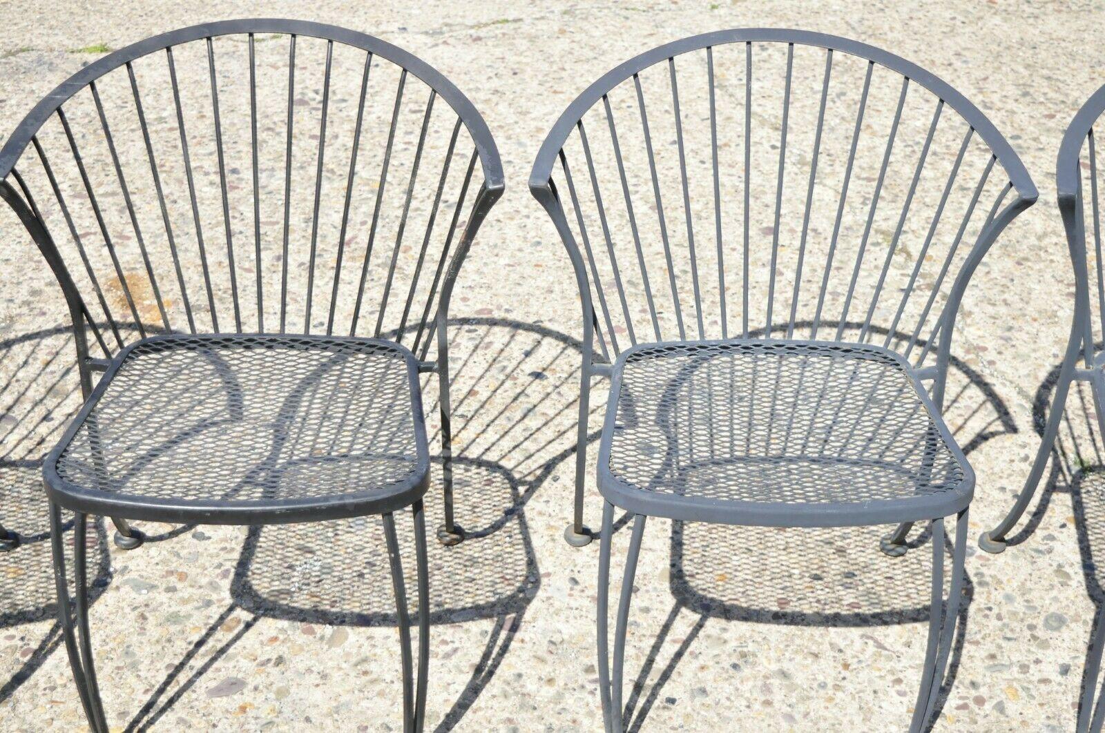 Vintage Woodard Pinecrest Style Wrought Iron Garden Patio Side Chairs, Set of 4 5