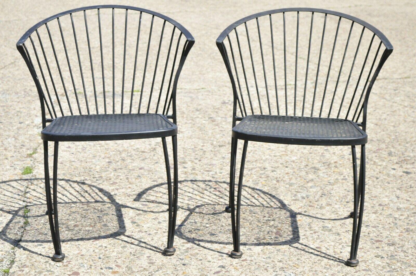 Mid-Century Modern Vintage Woodard Pinecrest Style Wrought Iron Garden Patio Side Chairs, Set of 4