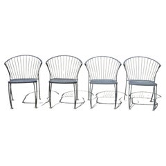 Vintage Woodard Pinecrest Style Wrought Iron Garden Patio Side Chairs, Set of 4