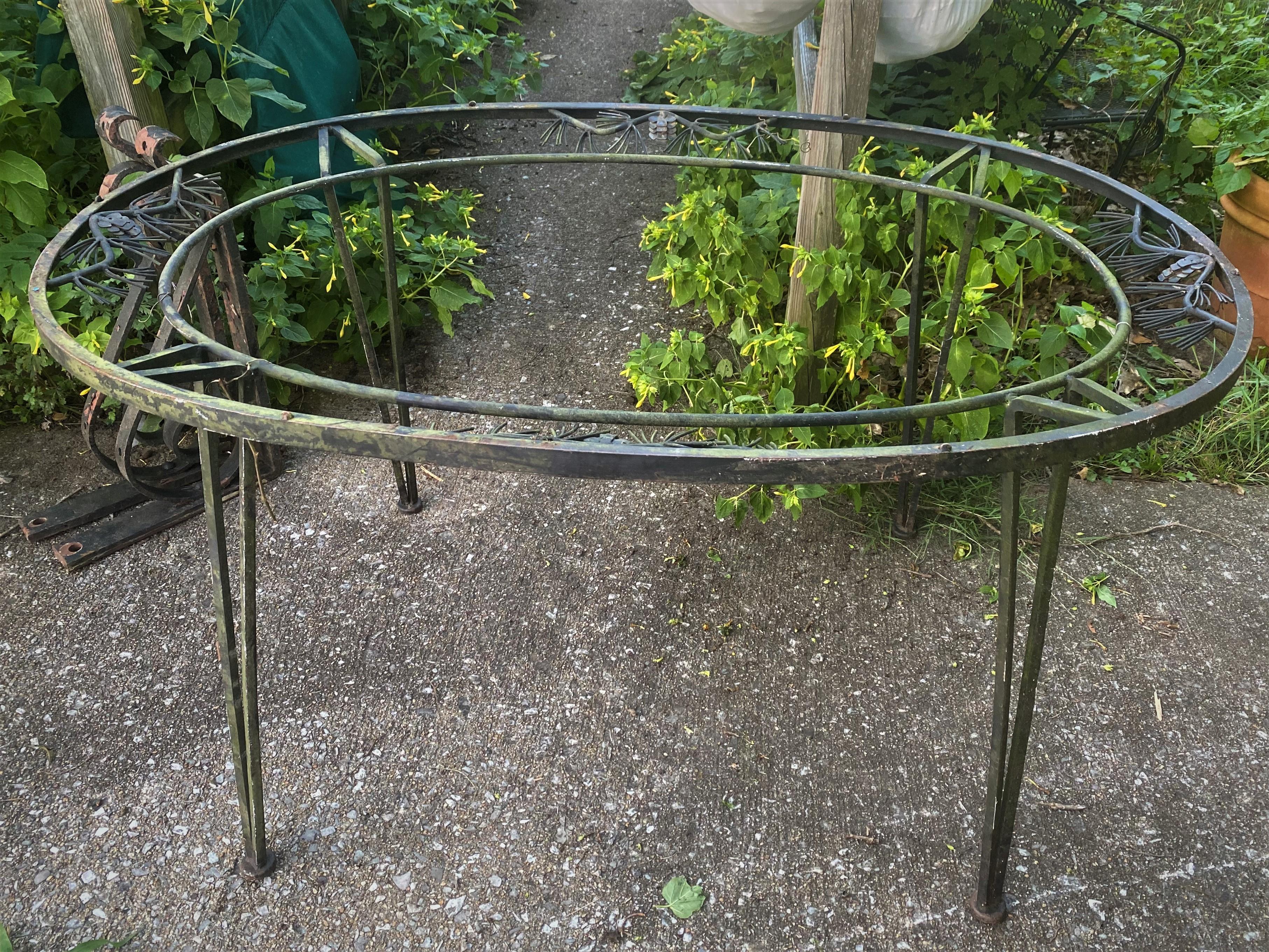 Arts and Crafts Vintage Woodard Pinecrest Wrought Iron Oval Table For Sale