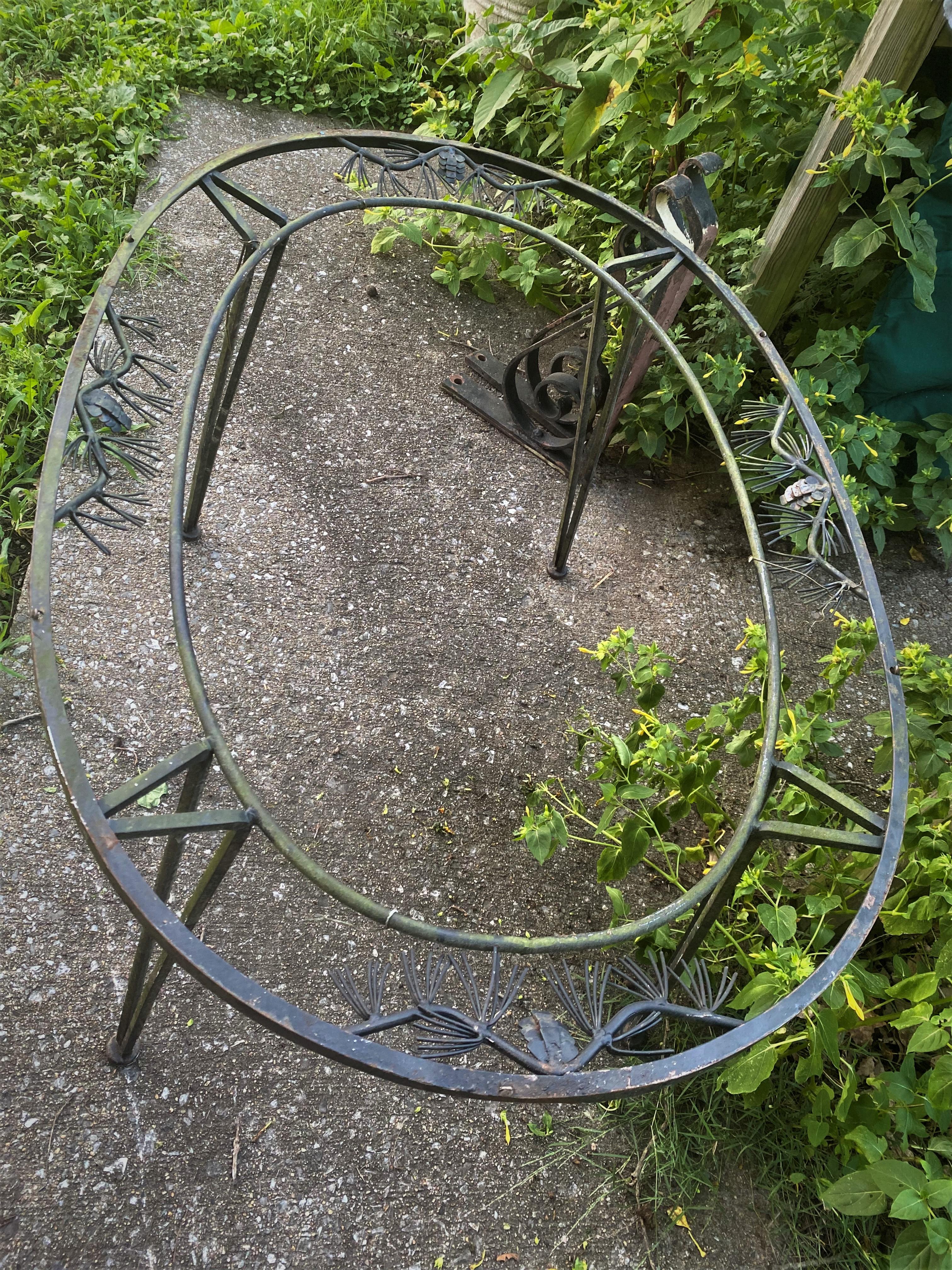 20th Century Vintage Woodard Pinecrest Wrought Iron Oval Table For Sale