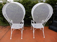 Vintage Woodard Pr Hooded Wrought Iron Chairs
