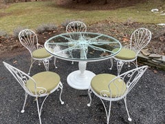 Vintage Woodard Round Dining Table and Set of 5 Bistro Chairs
