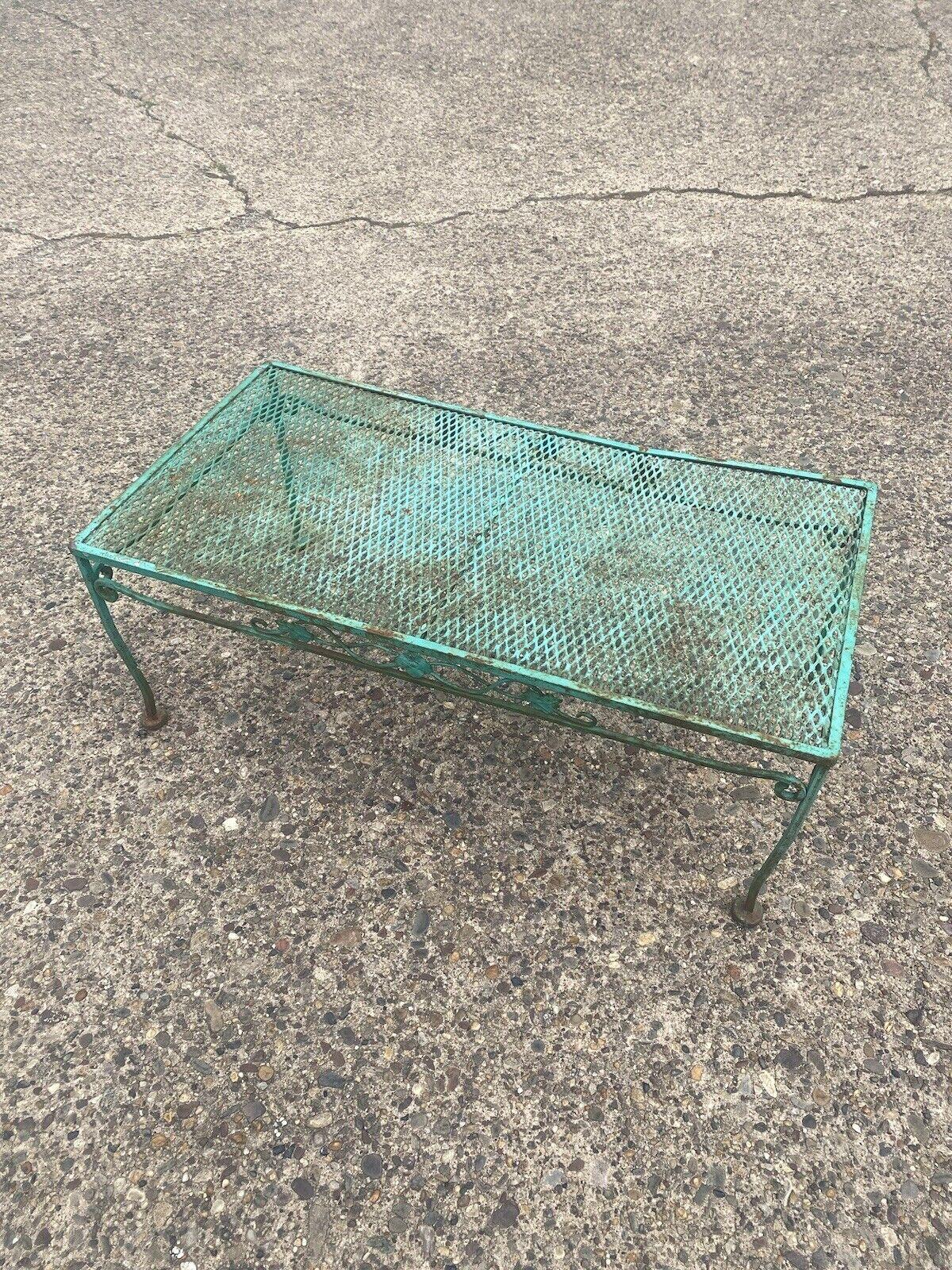Vintage Woodard Salterini Style Green Wrought Iron Patio Outdoor Coffee Table 5