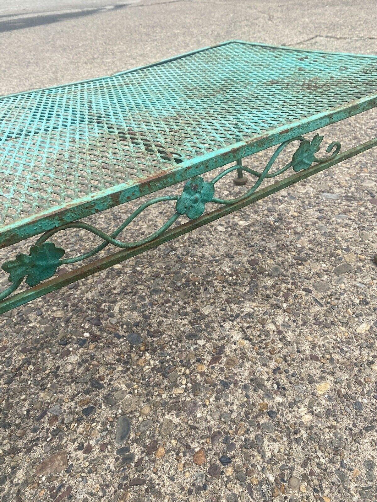 Vintage Woodard Salterini Style Green Wrought Iron Patio Outdoor Coffee Table. Circa Mid 20th Century. Measurements: 15