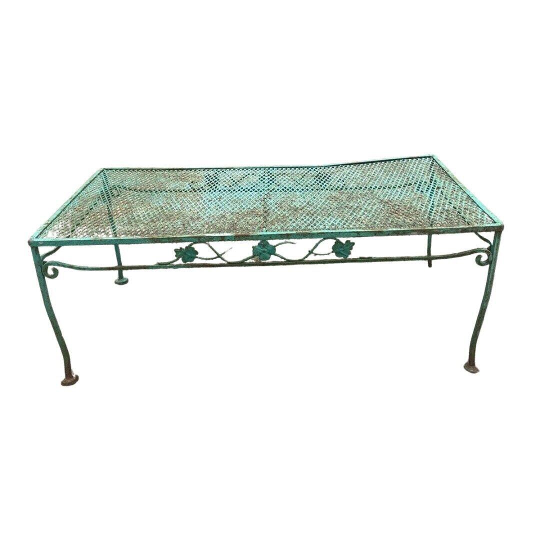 Vintage Woodard Salterini Style Green Wrought Iron Patio Outdoor Coffee Table. Circa Mid 20th Century. Measurements: 15