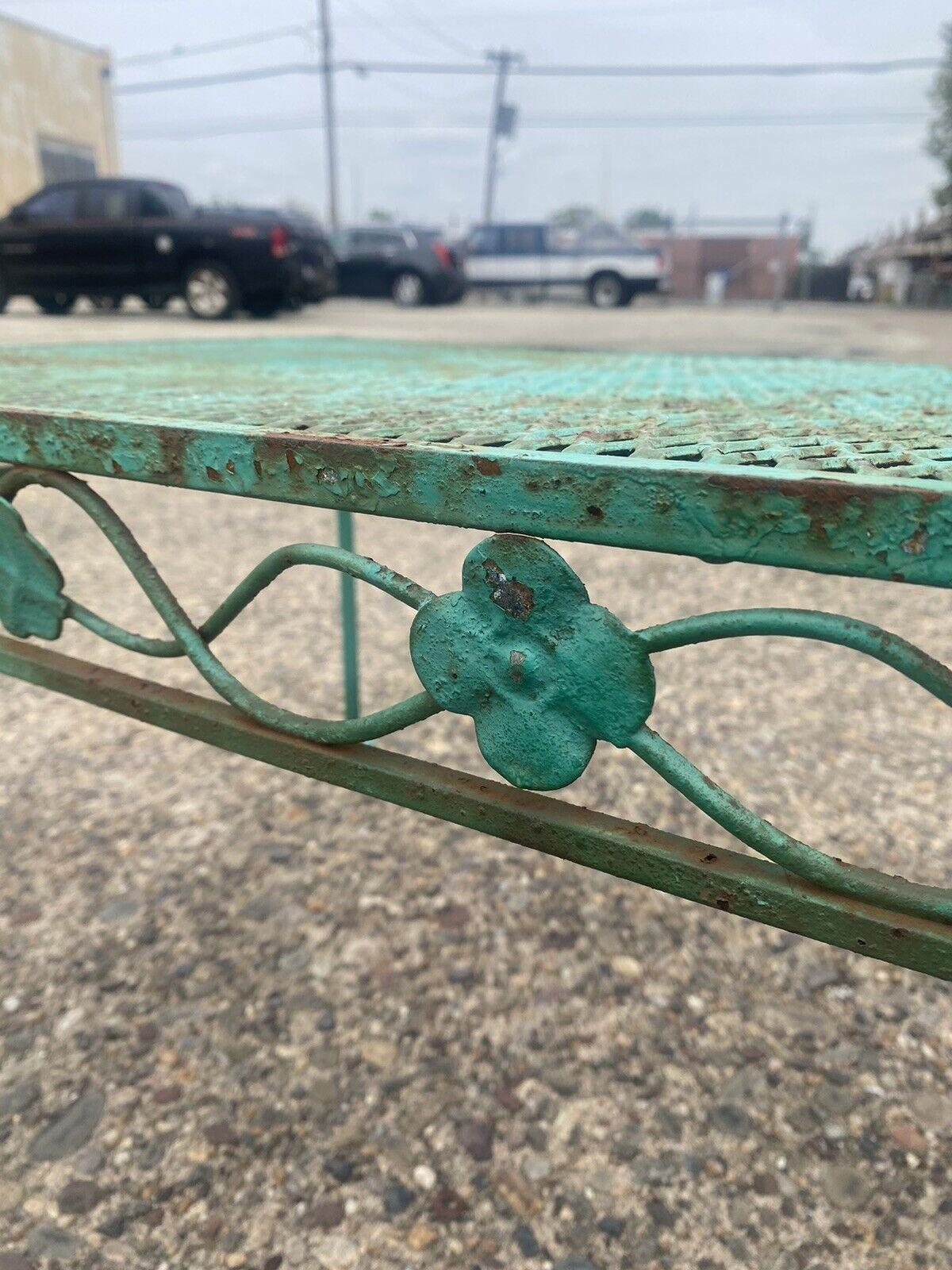 Mid-Century Modern Vintage Woodard Salterini Style Green Wrought Iron Patio Outdoor Coffee Table