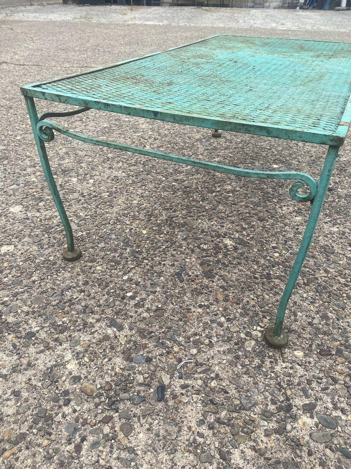 Vintage Woodard Salterini Style Green Wrought Iron Patio Outdoor Coffee Table 1