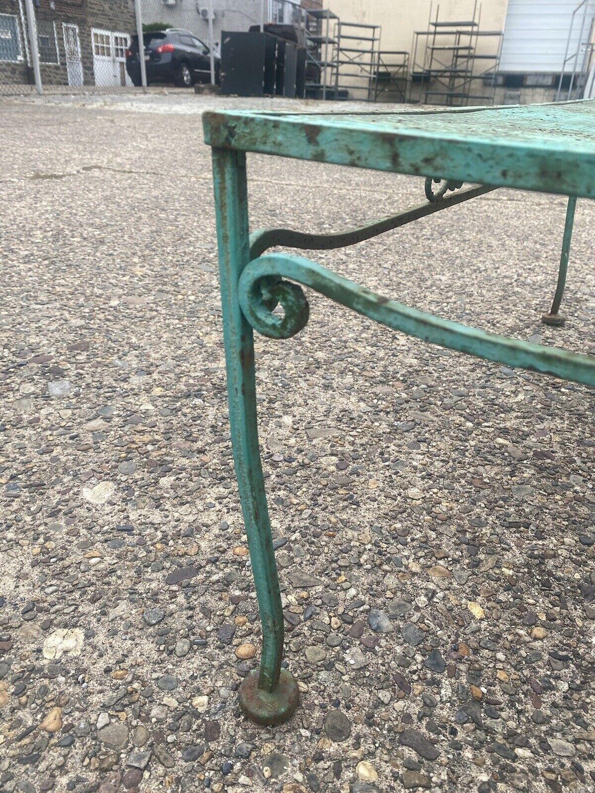 Vintage Woodard Salterini Style Green Wrought Iron Patio Outdoor Coffee Table 2