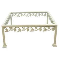Vintage Woodard Style White Wrought Iron "Grapevine" Square Glass Coffee Table Vintage Woodard Style White Wrought Iron "Grapevine" Square Glass Coffee Table