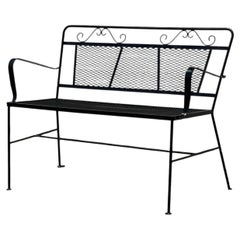 Panchina da giardino in ferro battuto stile Woodard vintage con decorazioni a volute
