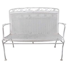 Vintage Woodard White Wrought Iron Garden Bench Setee Mid Century Modern