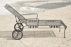 Vintage Woodard Wrought Iron Adjustable Black Patio Garden Chaise Lounge Chair