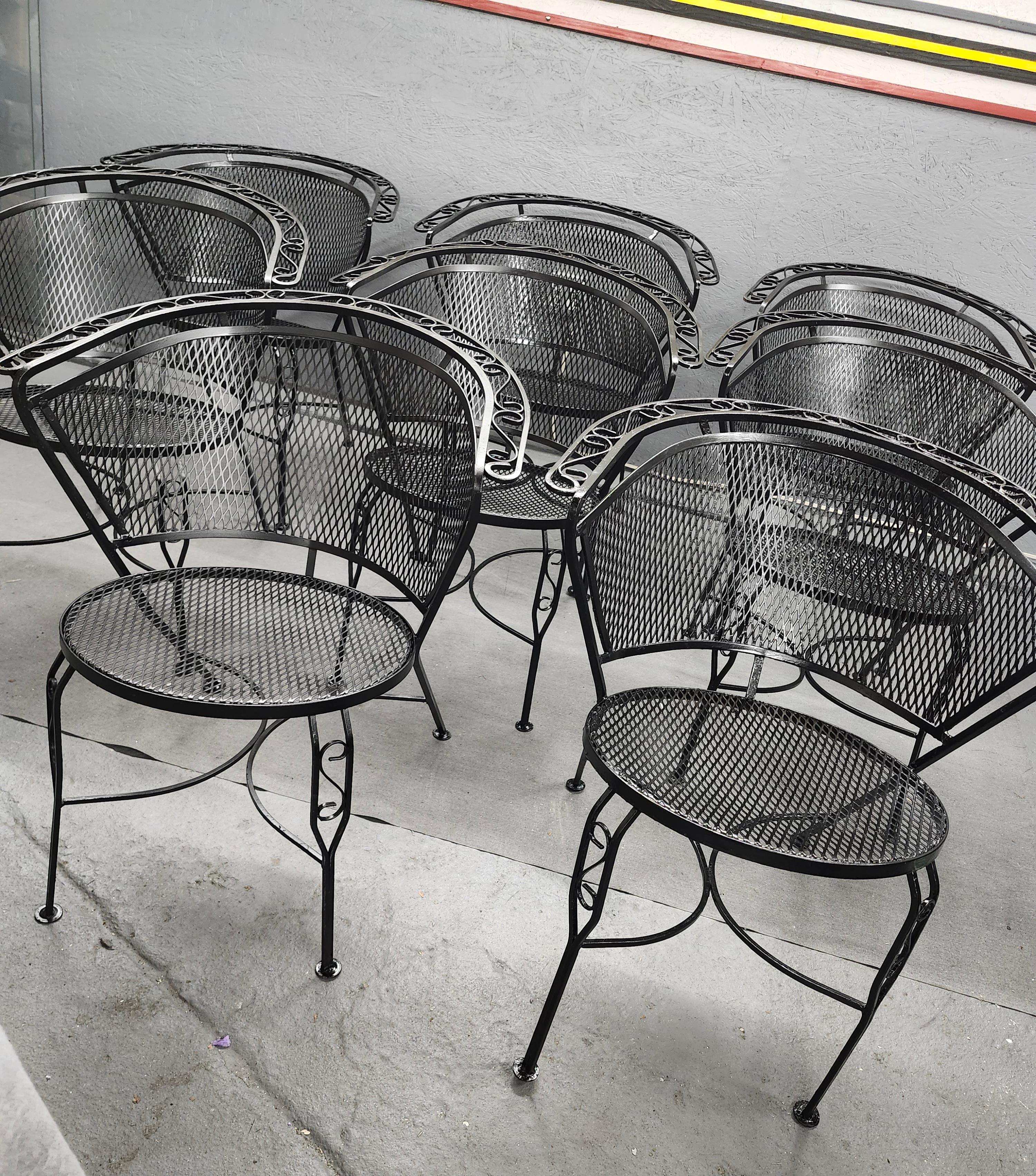 20th Century Vintage Woodard Wrought Iron Chairs-A Set of 8 Barrell Back Chairs For Sale