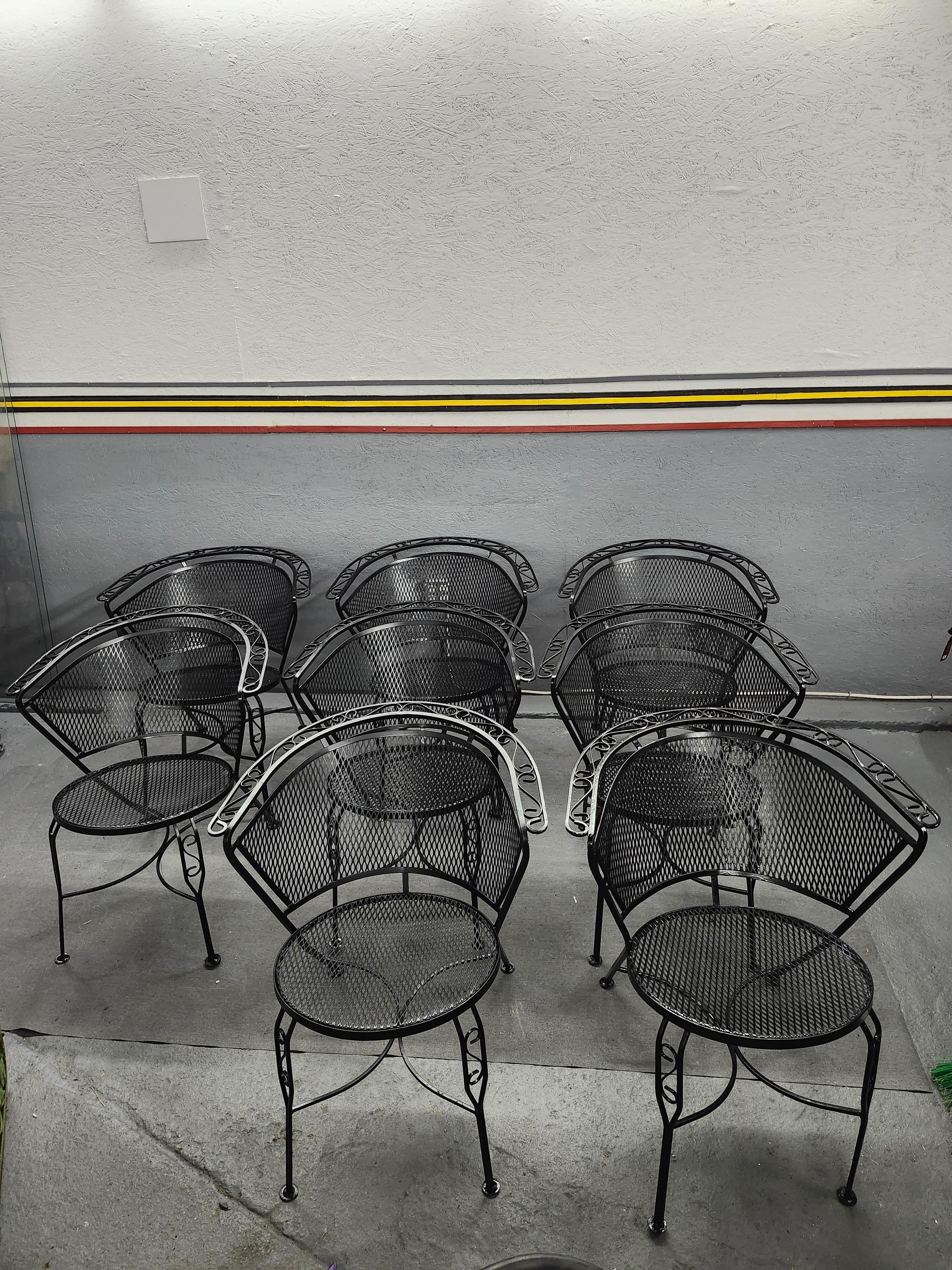 Vintage Woodard Wrought Iron Chairs-A Set of 8 Barrell Back Chairs For Sale 3