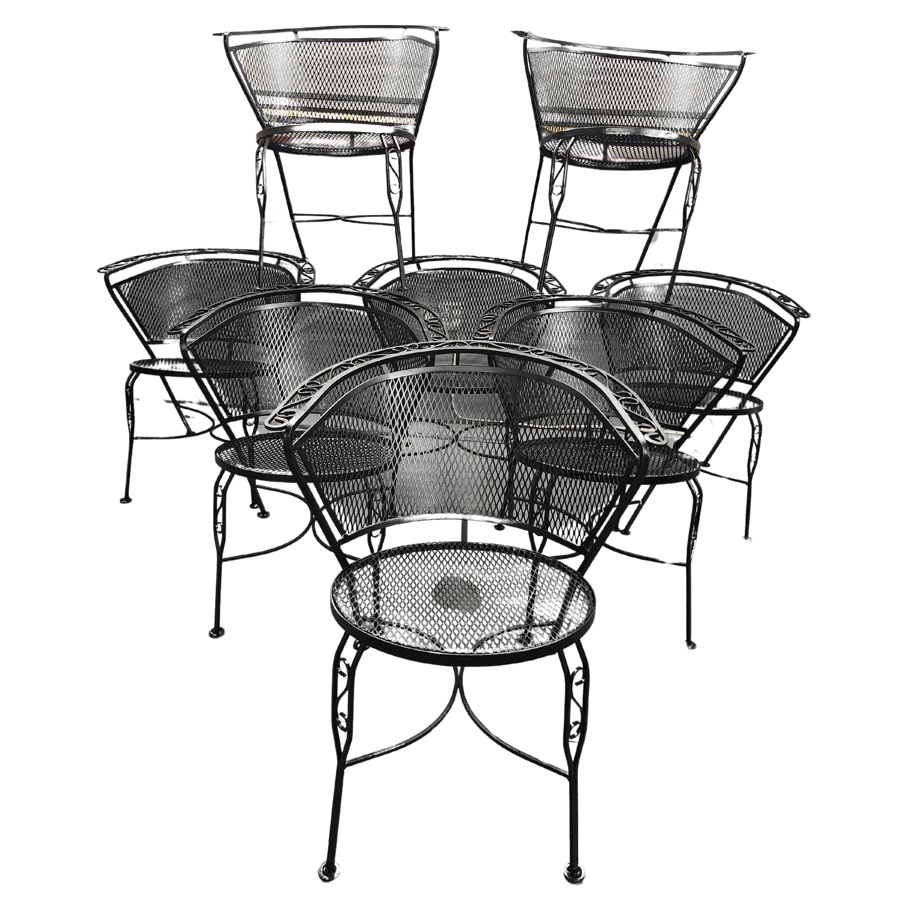 Vintage Woodard Wrought Iron Chairs-A Set of 8 Barrell Back Chairs For Sale