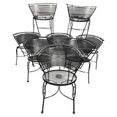 Retro Woodard Wrought Iron Chairs-A Set of 8 Barrell Back Chairs