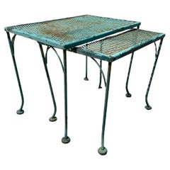 Vintage Woodard Wrought Iron Green Garden Patio Nesting Side Tables - 2 Pcs
