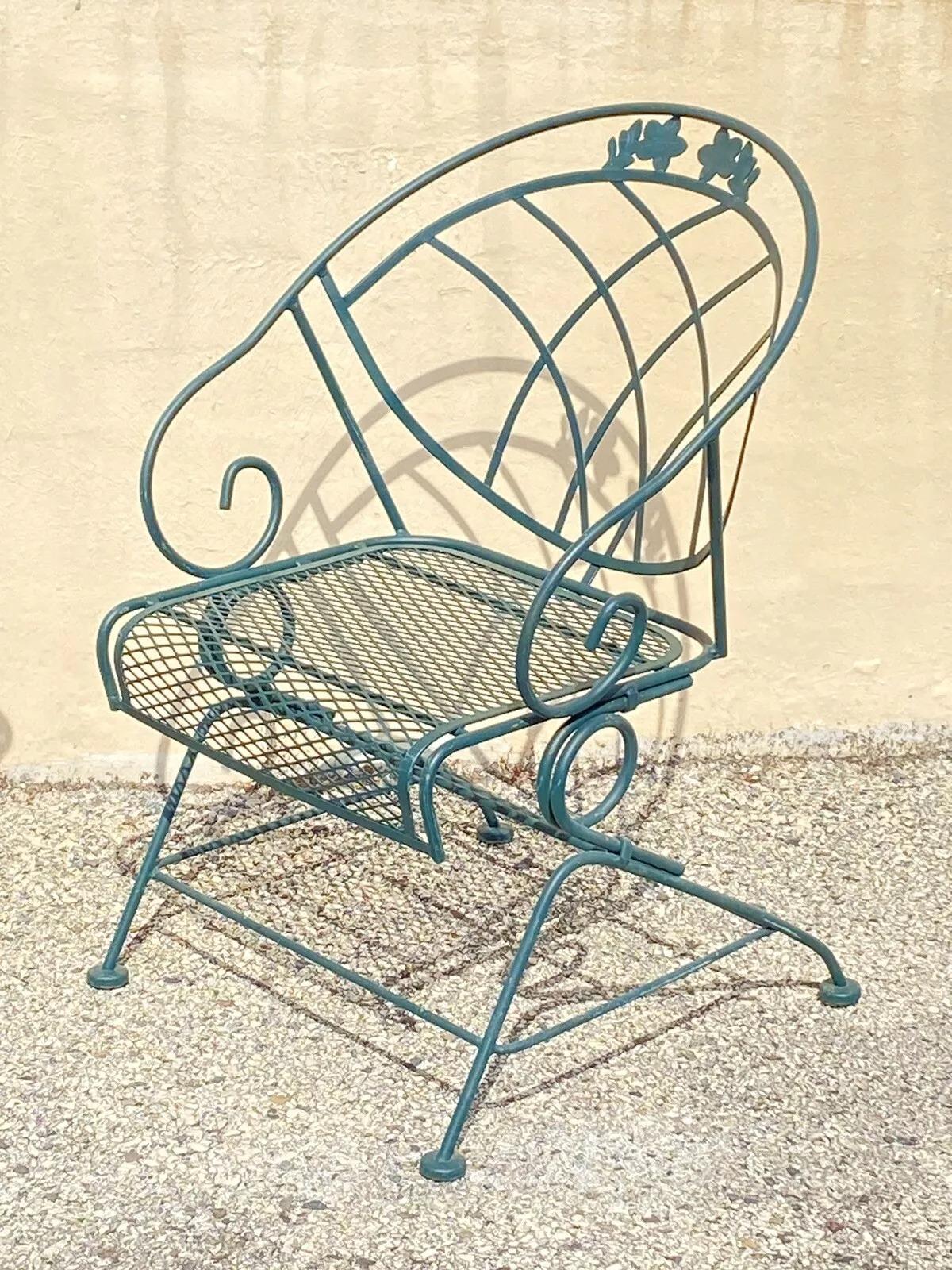 Vintage Woodard Wrought Iron Green Spring Bouncy Patio Dining Set - Set of 5 For Sale 3