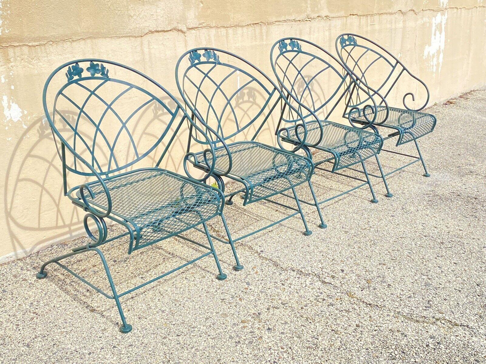 Ensemble de salle à manger de patio en fer forgé vert à ressort vintage Woodard - Lot de 5 en vente 5