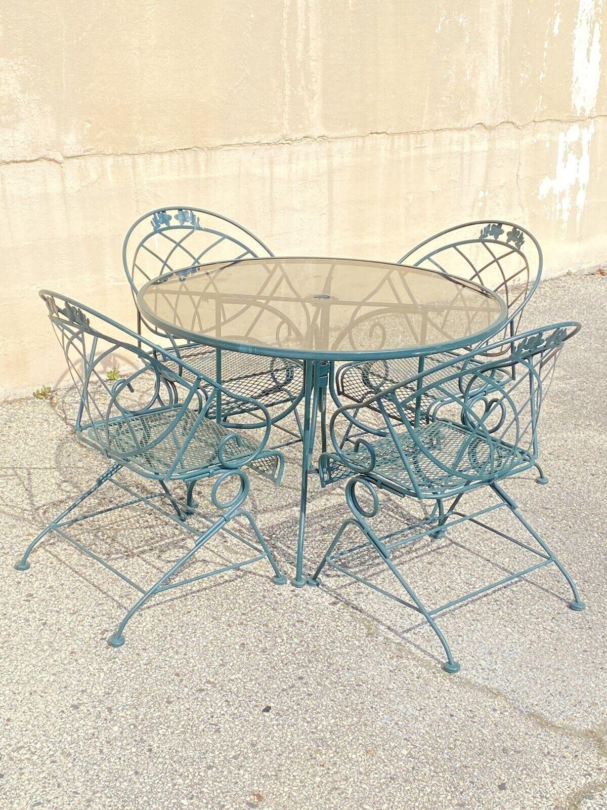 Vintage Woodard Wrought Iron Green Spring Bouncy Patio Dining Set - Set of 5 For Sale 5