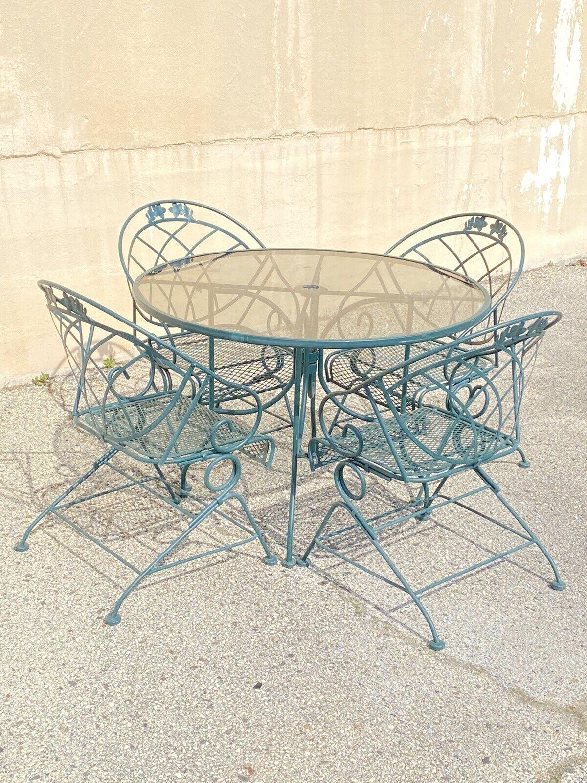 Ensemble de salle à manger de patio en fer forgé vert à ressort vintage Woodard - Lot de 5 en vente 6