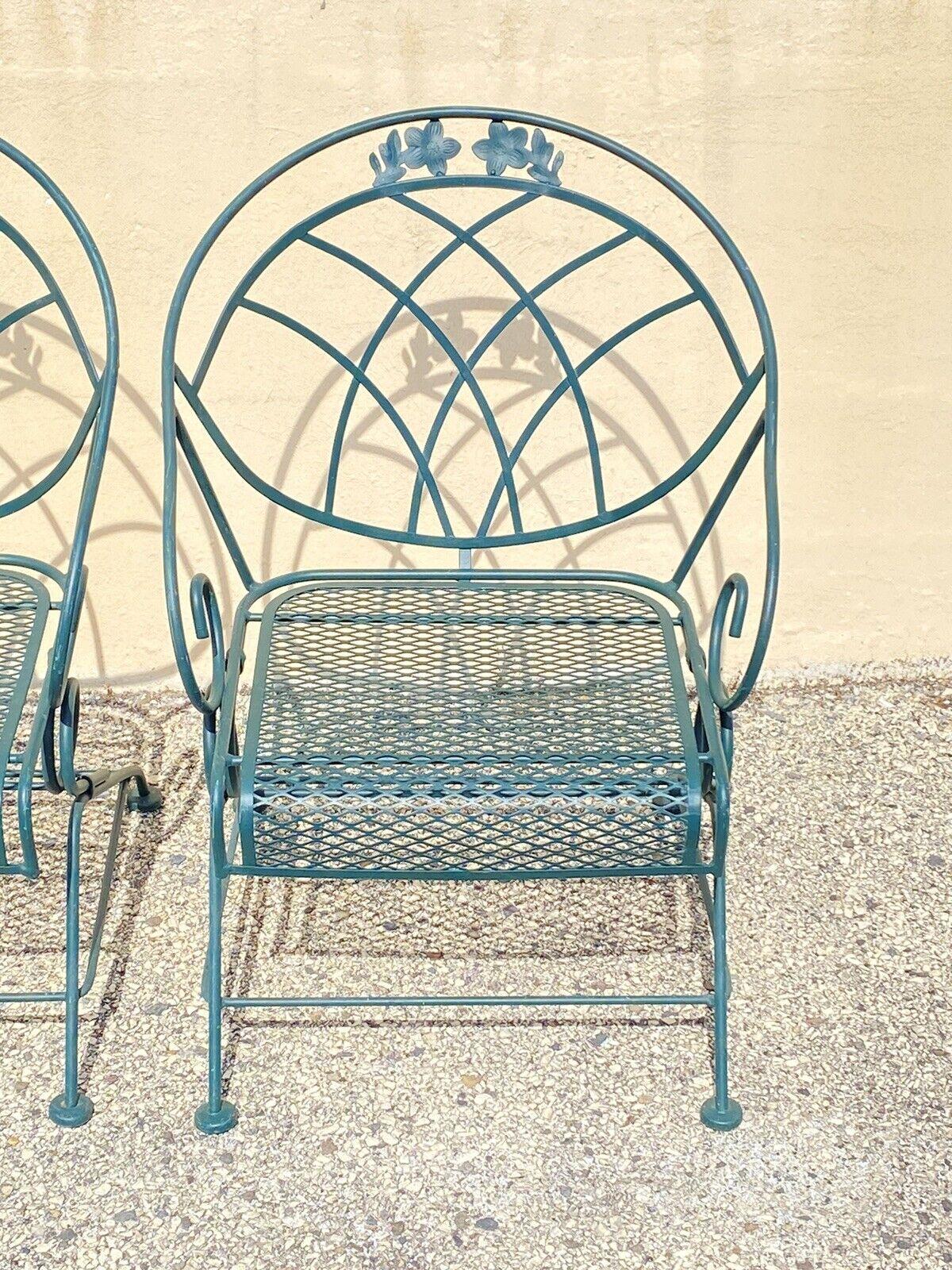 Victorian Vintage Woodard Wrought Iron Green Spring Bouncy Patio Dining Set - Set of 5 For Sale