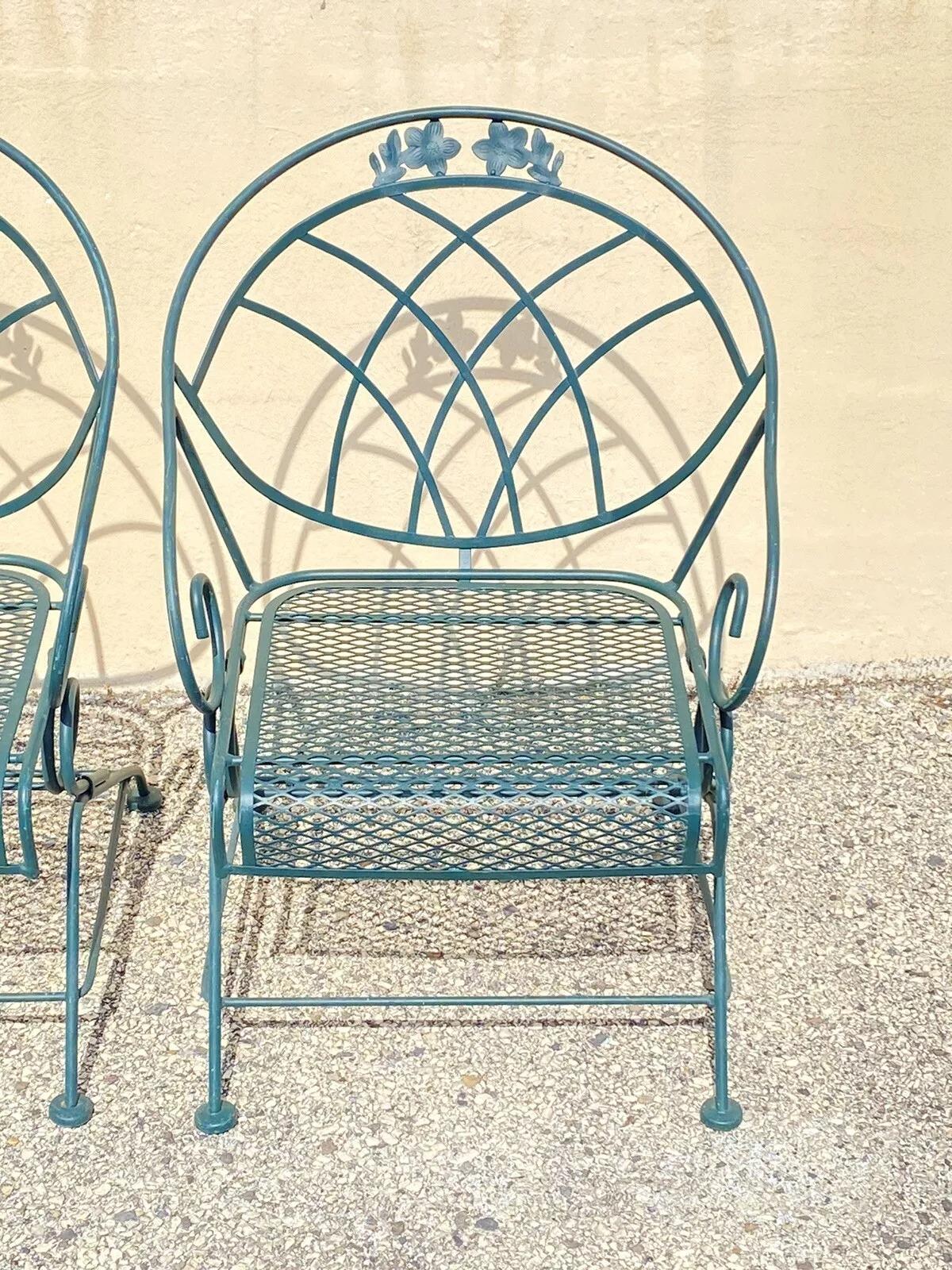 Unknown Vintage Woodard Wrought Iron Green Spring Bouncy Patio Dining Set - Set of 5 For Sale