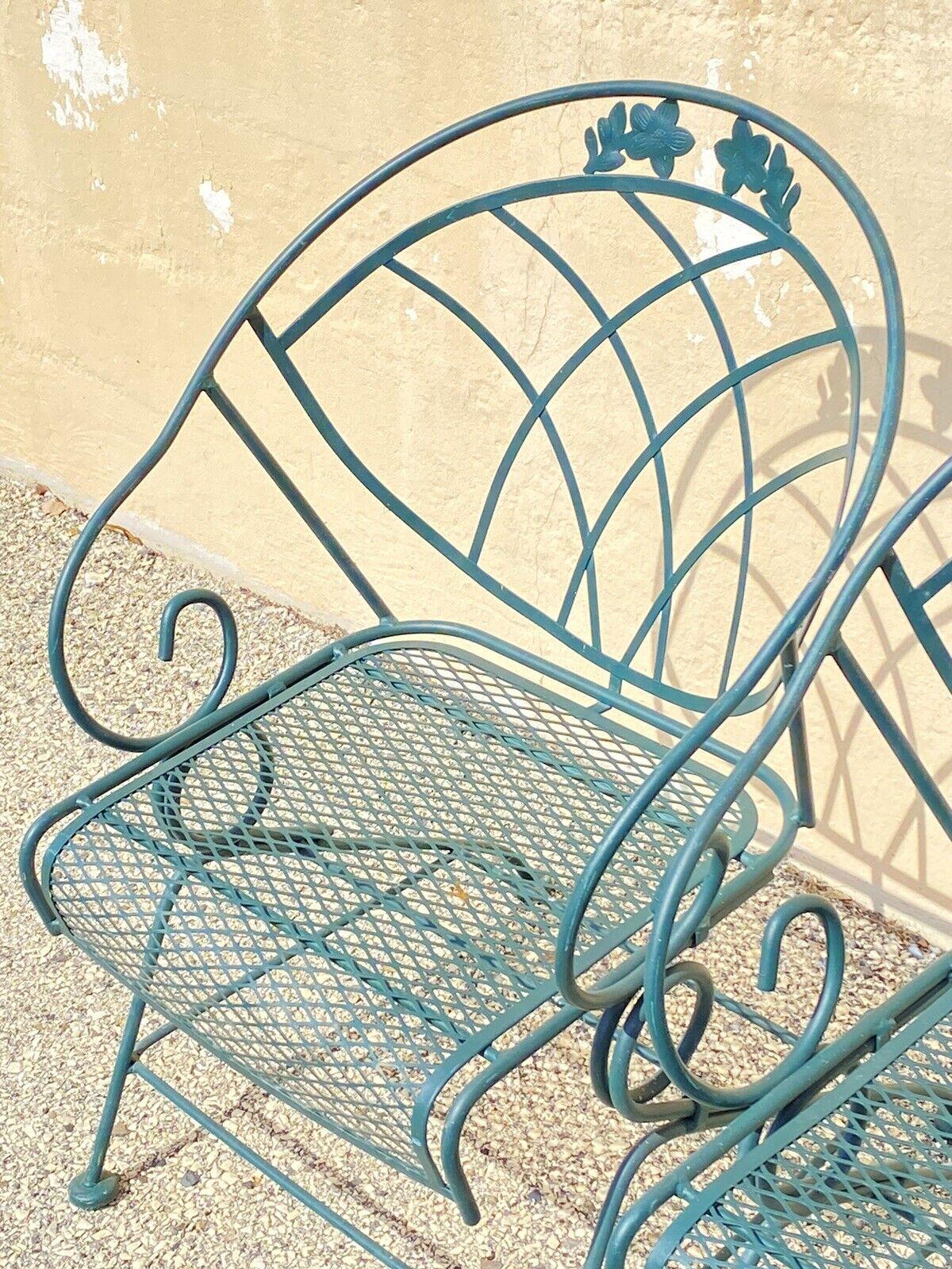 Vintage Woodard Wrought Iron Green Spring Bouncy Patio Dining Set - Set of 5 In Good Condition For Sale In Philadelphia, PA
