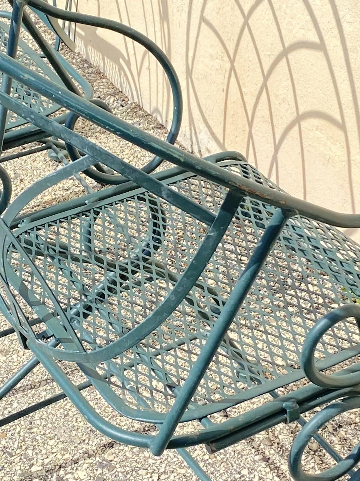 Vintage Woodard Wrought Iron Green Spring Bouncy Patio Dining Set - Set of 5 For Sale 1
