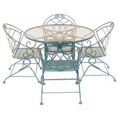 Vintage Woodard Wrought Iron Green Spring Bouncy Patio Dining Set - Set of 5