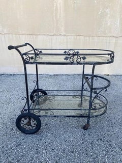 Vintage Woodard Schmiedeeisen Blatt & Vine geschwungenen Glas Garten Patio Bar Teewagen