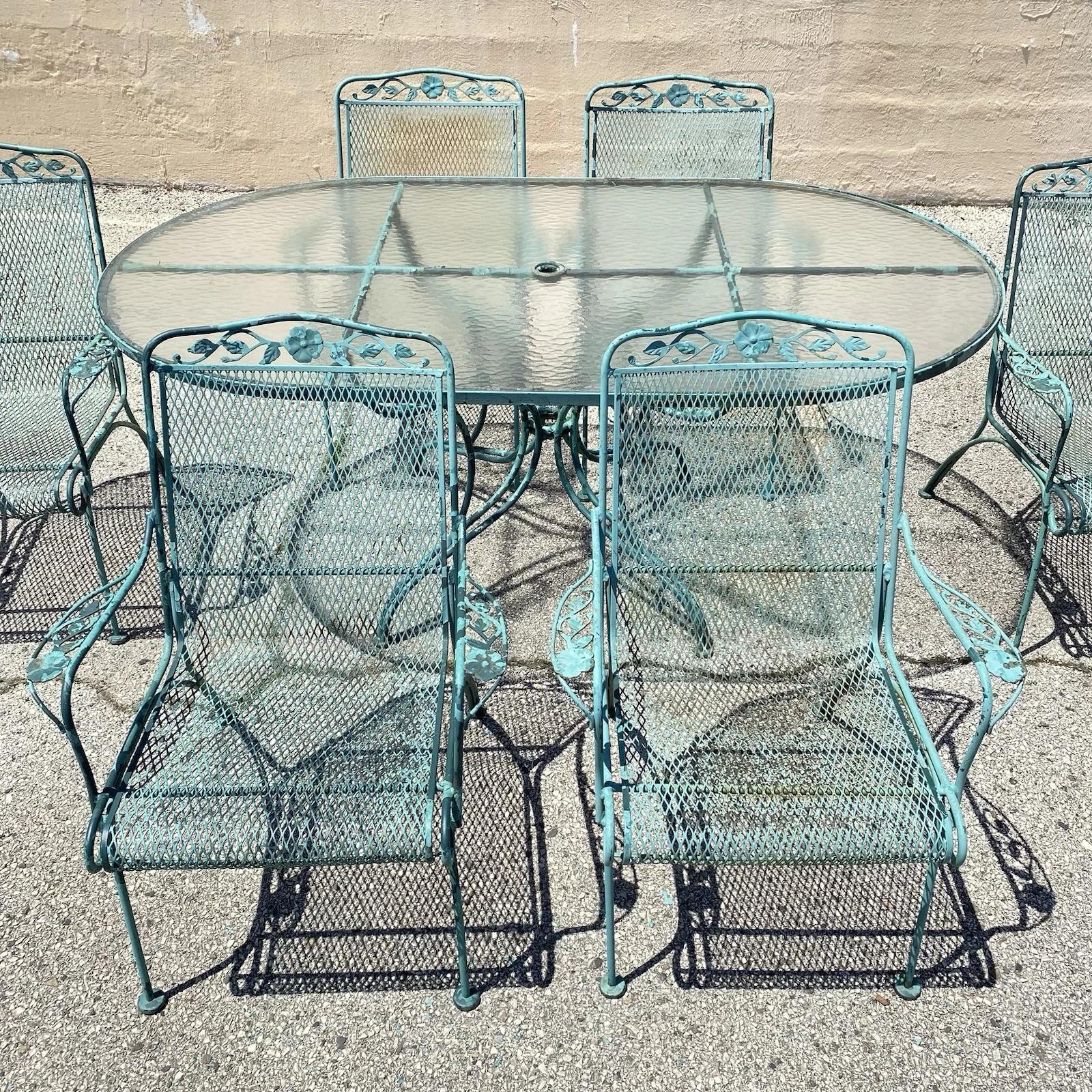 Vintage Woodard Wrought Iron Patio Dining Set w/ Long Oval Dining Table - 7 Pcs en vente 6