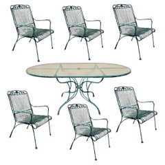 Vintage Woodard Wrought Iron Patio Dining Set w/ Long Oval Dining Table - 7 Pcs