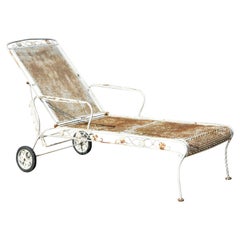 Vintage Woodard Wrought Iron Rose Pattern Adjustable Garden Chaise Lounge Chair