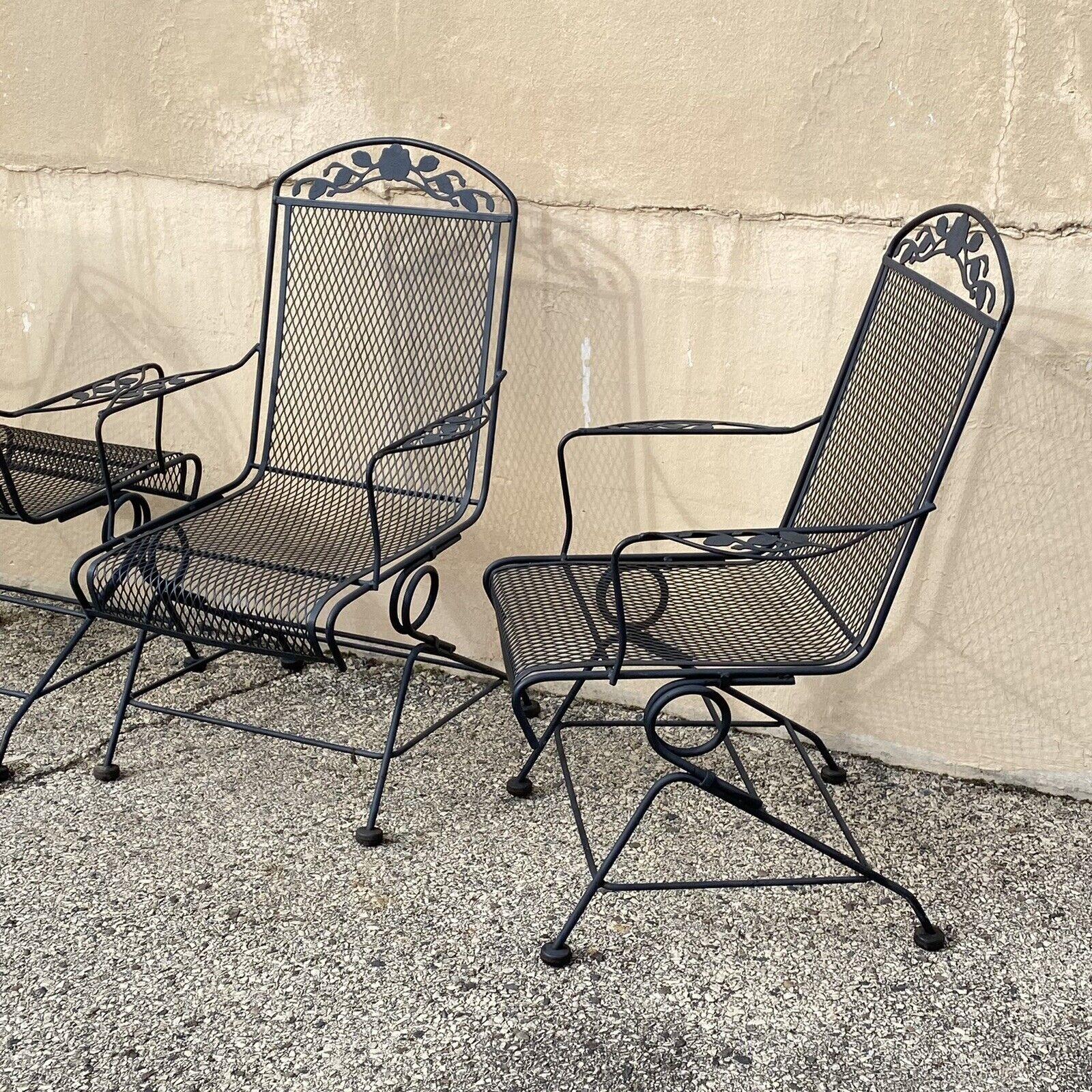 Vintage Woodard Wrought Iron Rose Pattern Springer Patio Arm Chairs - Set of 4 5