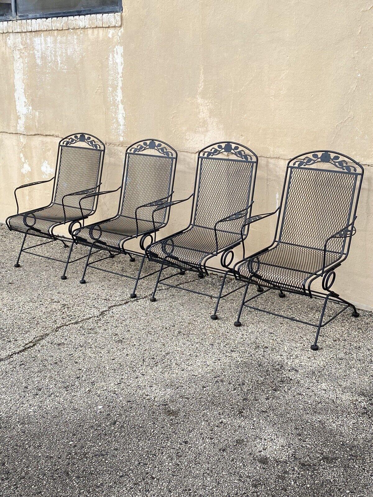Vintage Woodard Wrought Iron Rose Pattern Springer Patio Arm Chairs - Set of 4 7