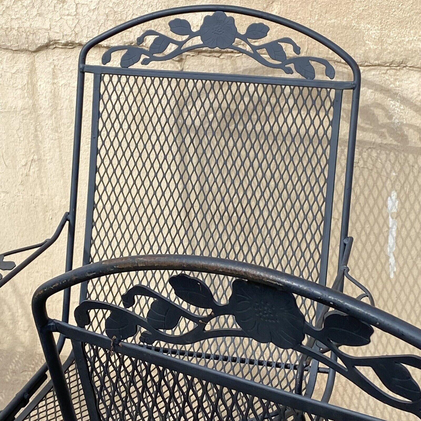 Vintage Woodard Wrought Iron Rose Pattern Springer Patio Arm Chairs - Set of 4 For Sale 4