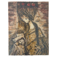 Vintage Woodblock Print "Mother and Child" by Etienne Ret