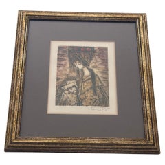 Vintage Woodblock Print "Mother and Child" by Etienne Ret