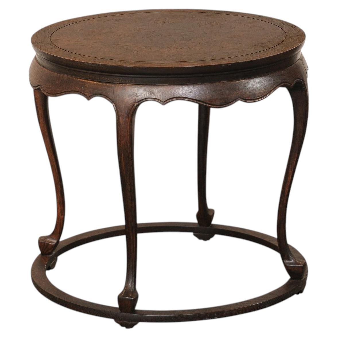 Vintage Wooden Accent Table w/Scalloped Apron and Circular Base, 2 Ft. Diameter For Sale