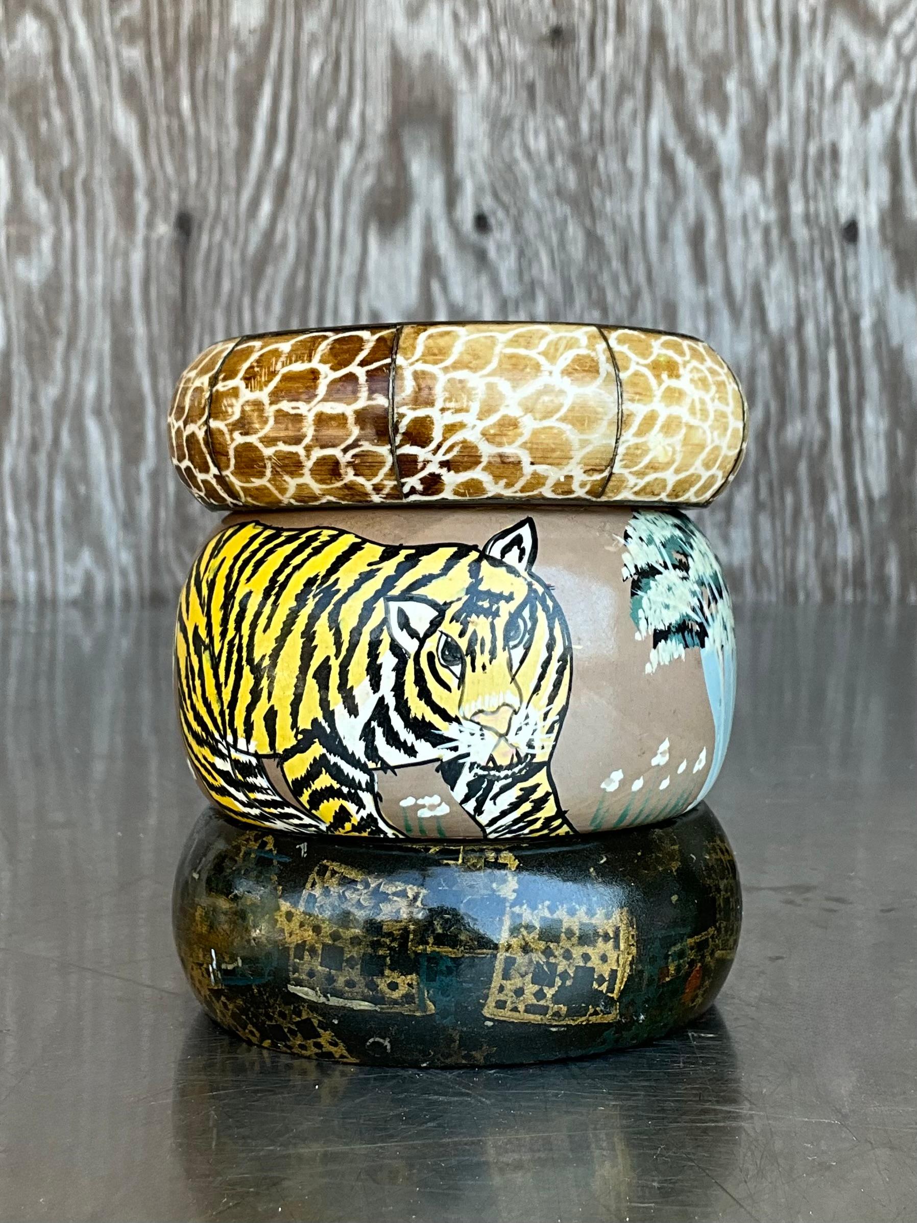 da uomo o donna Bangles di legno vintage di ispirazione africana - Set di 3 pezzi in vendita