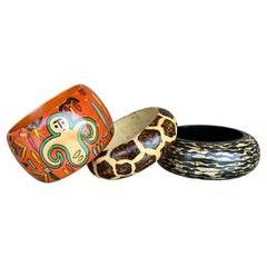 Bracelets vintage en bois d'inspiration africaine - lot de 3