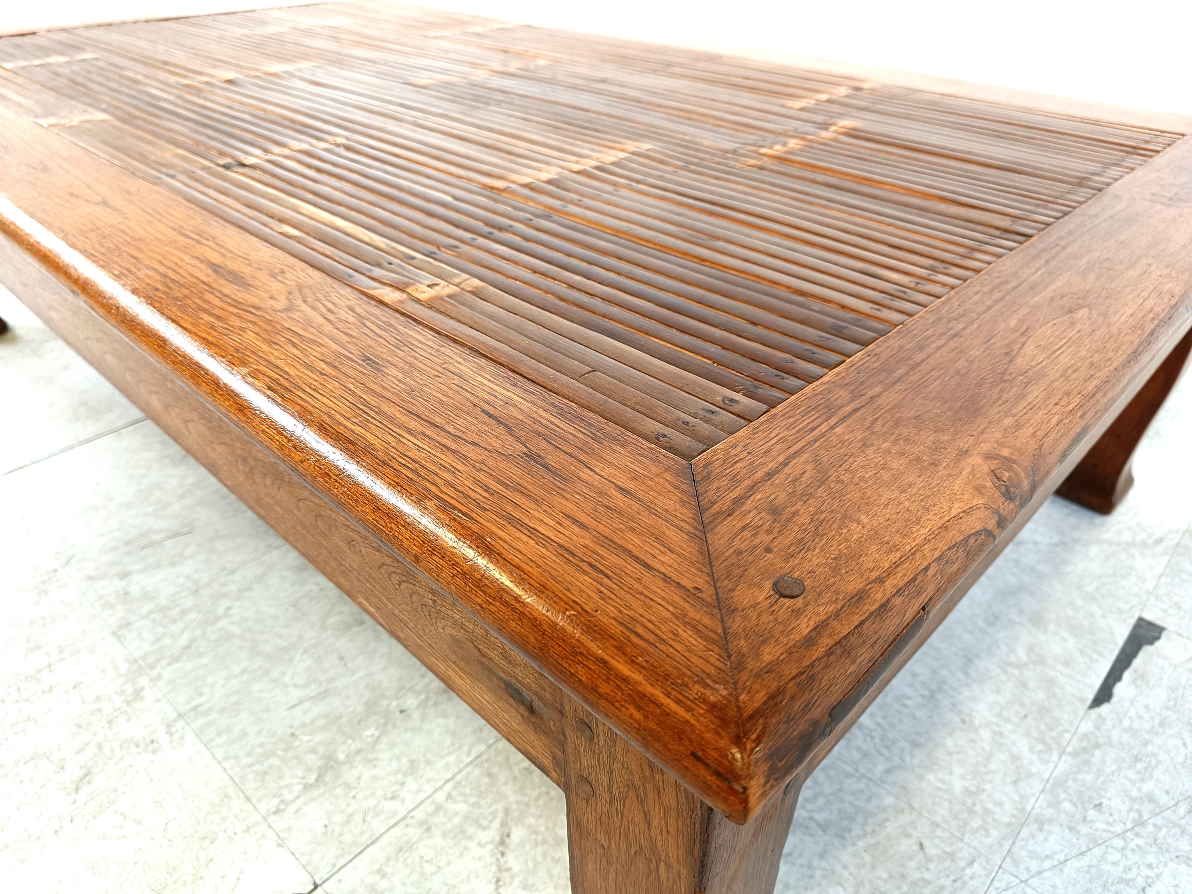 Vintage wooden and bamboo coffee table, 1980s  3